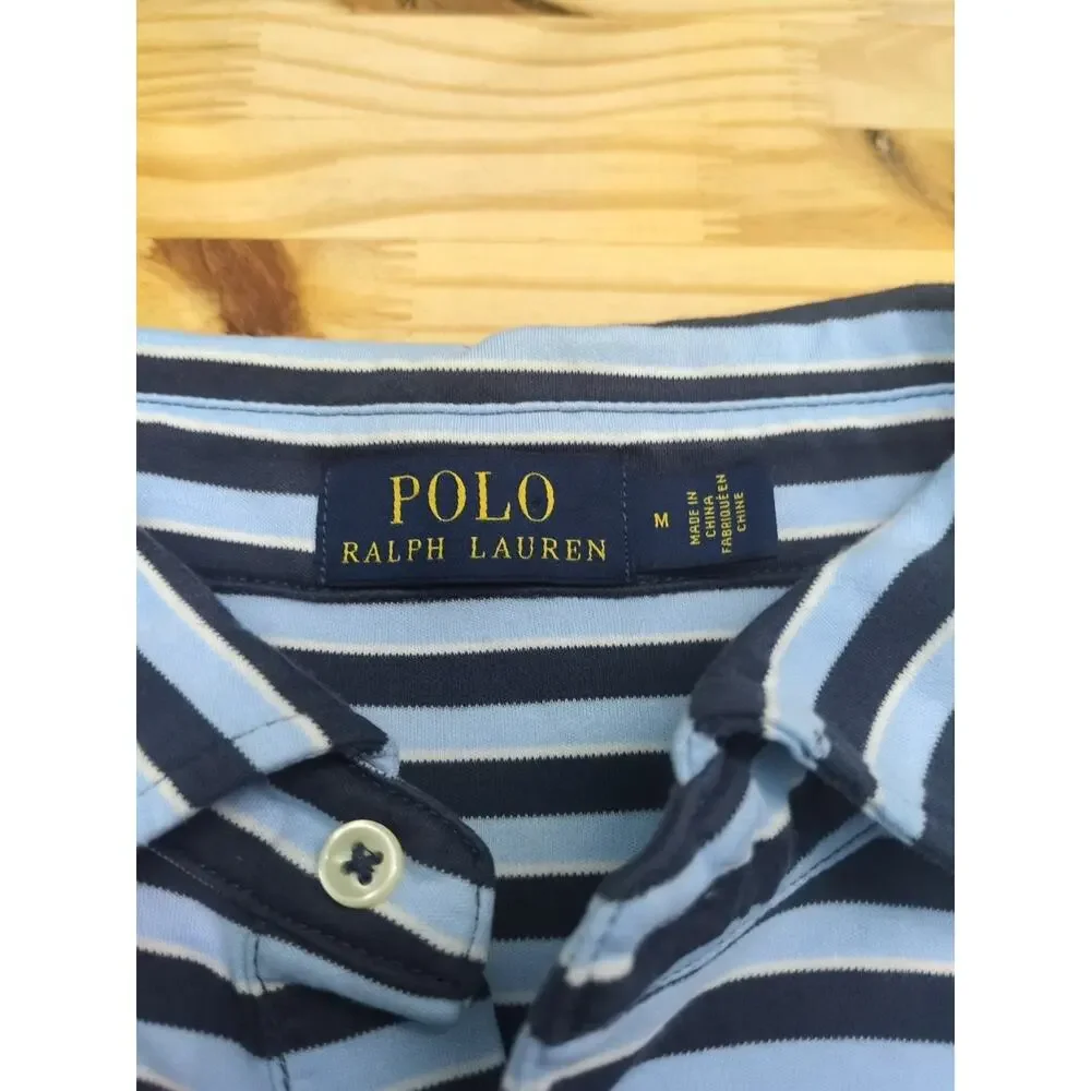 Polo Ralph Lauren Polo Shirt Mens M Blue/white Striped 100% cotton